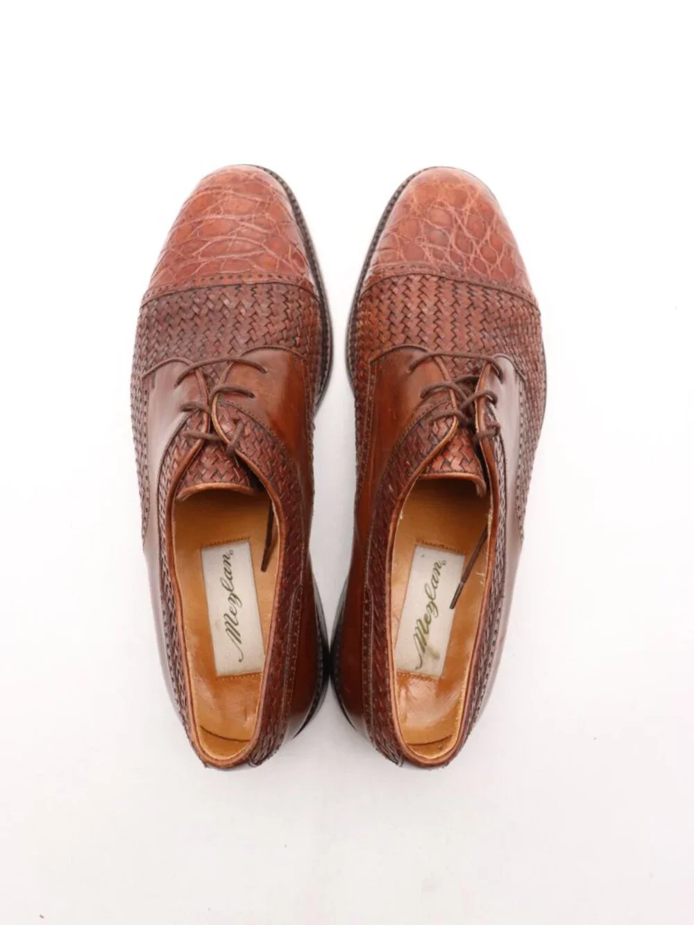 Mezlan Salinas Men's 10 M Genuine Crocodile Brown Woven Leather Oxford Cap Toe